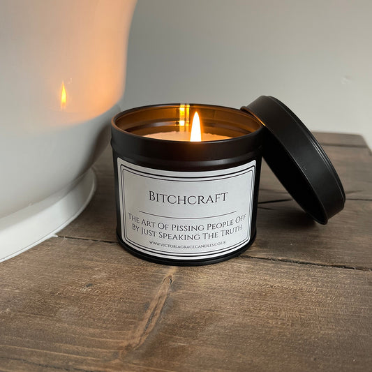 bitchcraft black tin candle