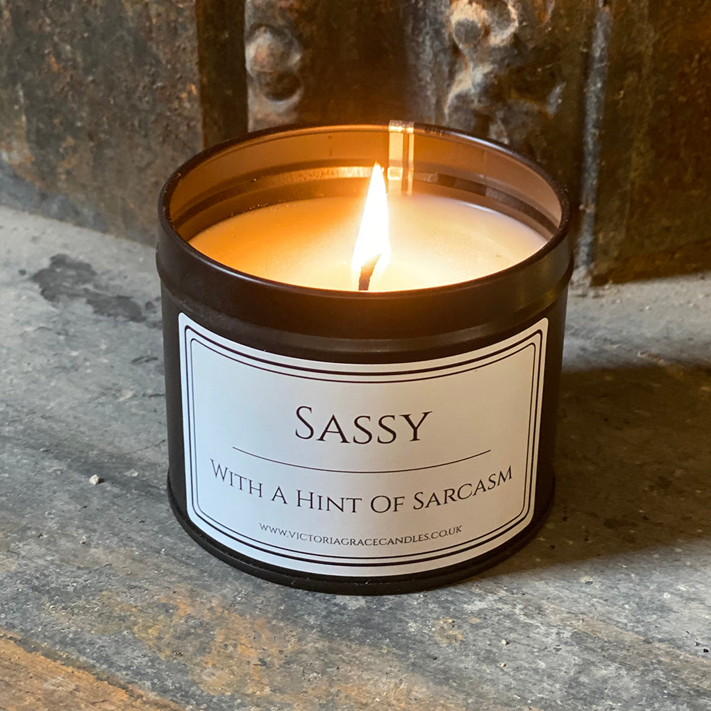 Sassy With A Hint Of Sarcasm black tin Candle